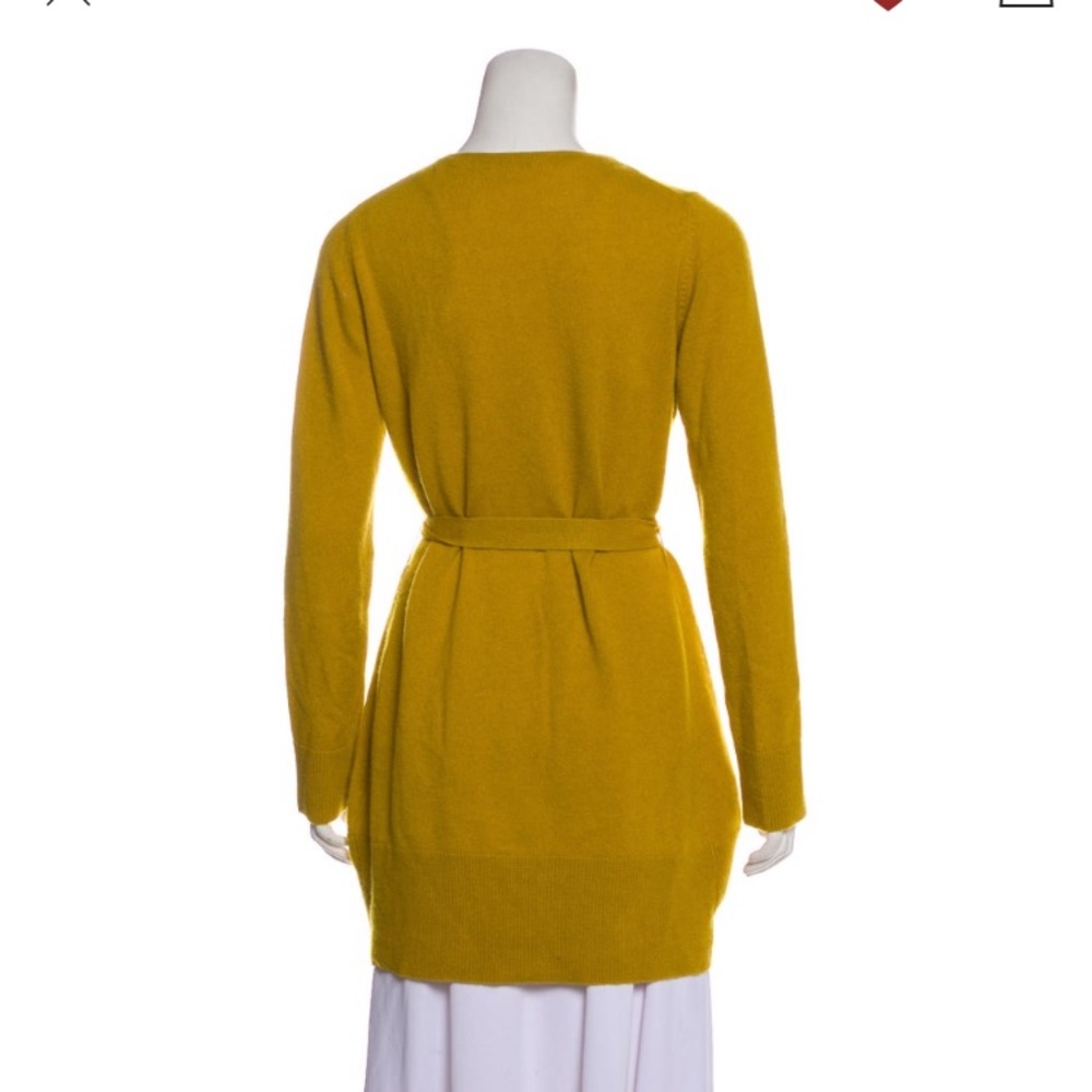 ESCADA 100% cashmere sweater cardigan belt tie chartreuse yellow green S M - Picture 3 of 3